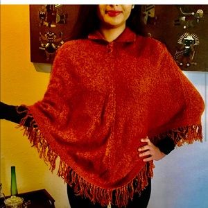 SOFT ALPACA WOOL PONCHO, DARK PERSIMMON